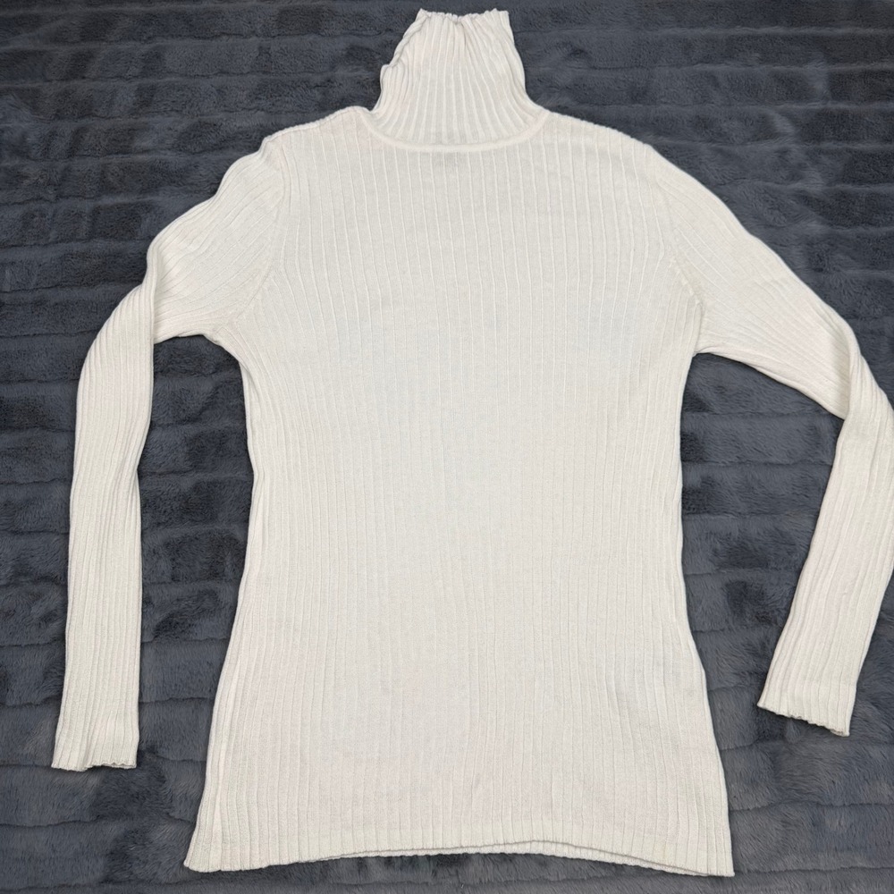 Chicos Ribbed Turtleneck Sweater Off White Coolmax Cotton Blend Size 1 Medium